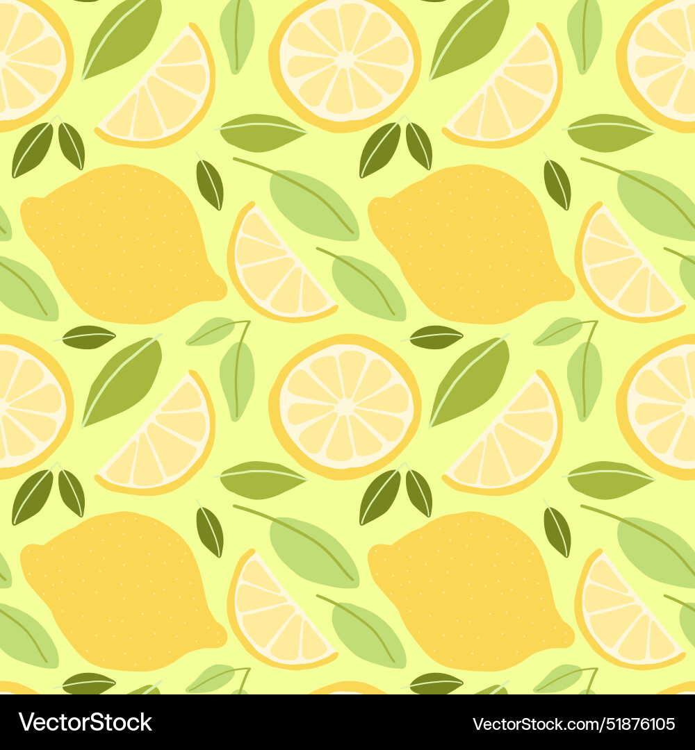 Seamless lemon pattern with whole lemons slices Vector Image