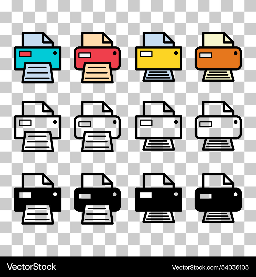Set of printer document web icon printout machine Set of printer document web icon printout machine vector image