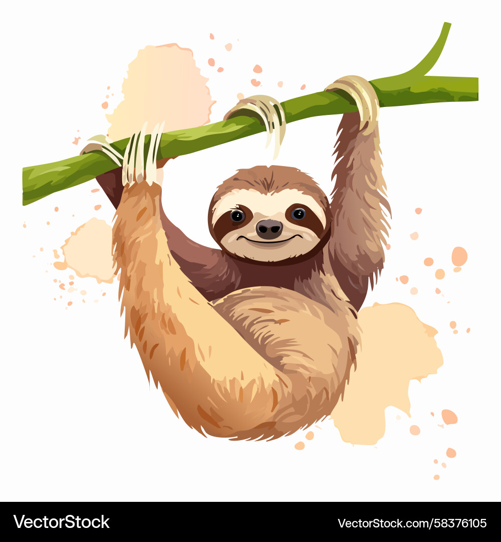 Smiling Sloth on Branch Vector Image