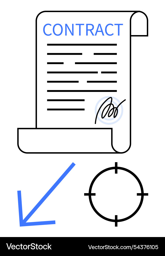 Vertrag mit Signaturpfeil und Zielsymbol Vertrag mit Signaturpfeil und Zielsymbol vektorbild