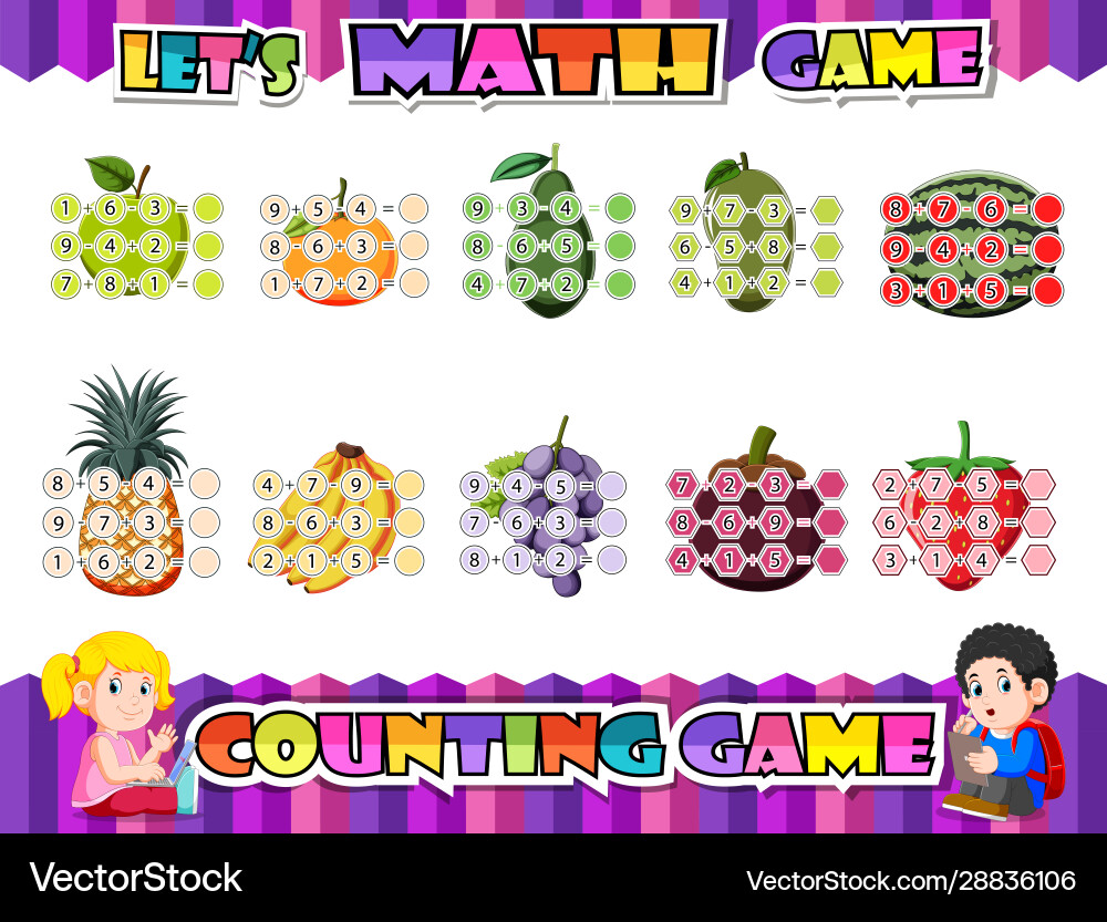 Adding and subtracting mathematical worksheet Adding and subtracting mathematical worksheet vector image