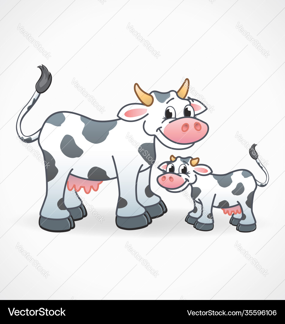 Adorable Dairy Cow and Calf Vector Image