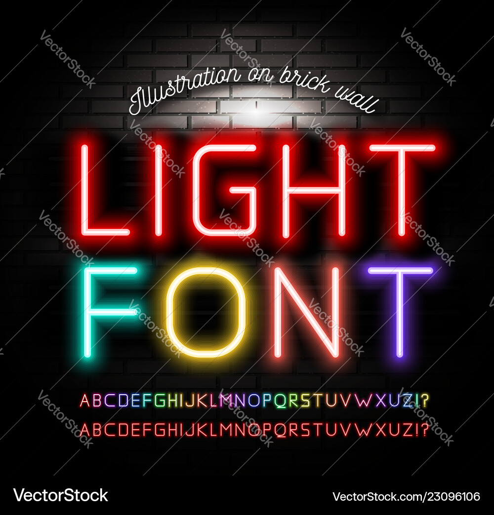Light neon fonts on brick wall background Light neon fonts on brick wall background vector image