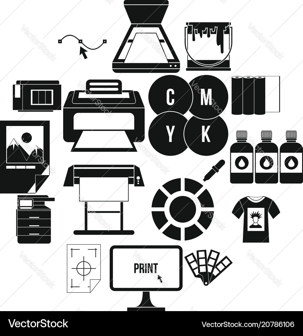 Printing icons set simple style Printing icons set simple style vector image