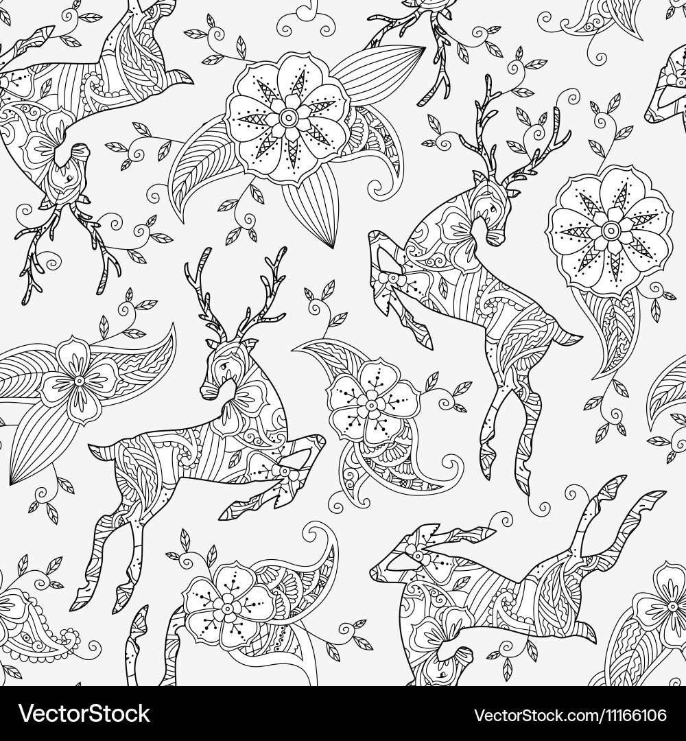 Seamless pattern with running deer flying vector image