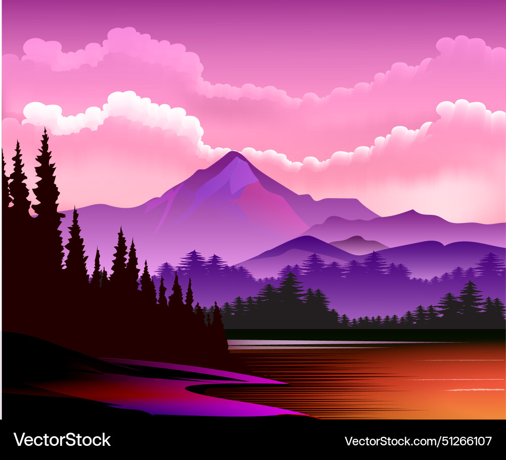 Evening forest view Royalty Free Vector Image - VectorStock