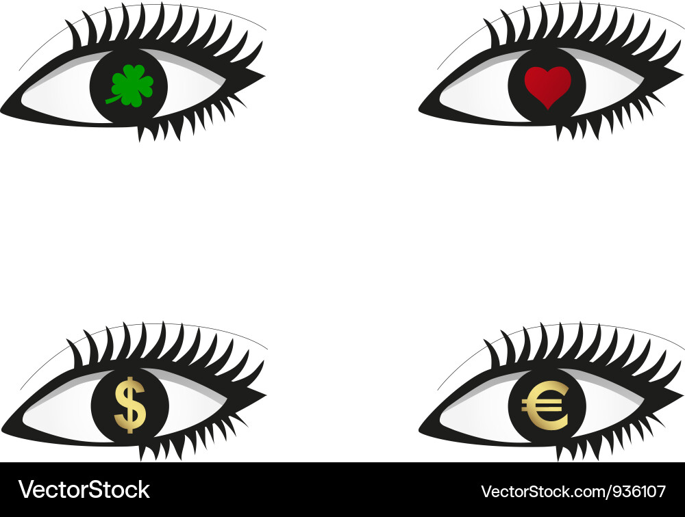 Eye set with money love and luck icons Vector Image