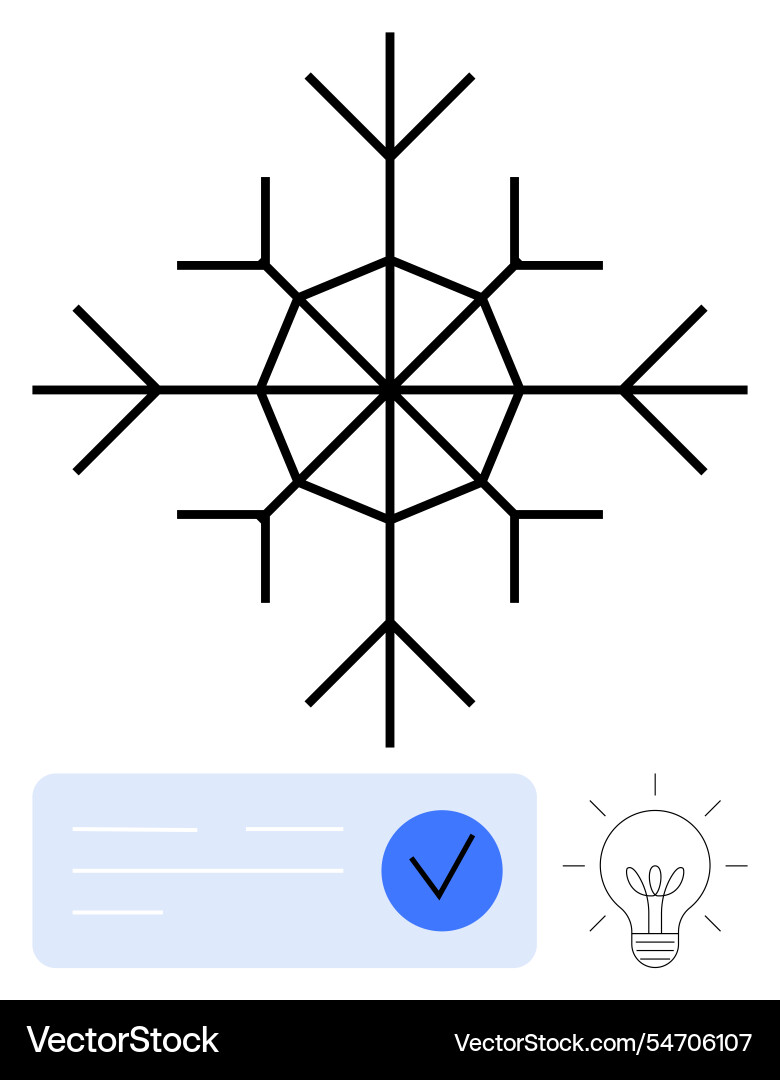 Geometric snowflake with checkmark and lightbulb vector image