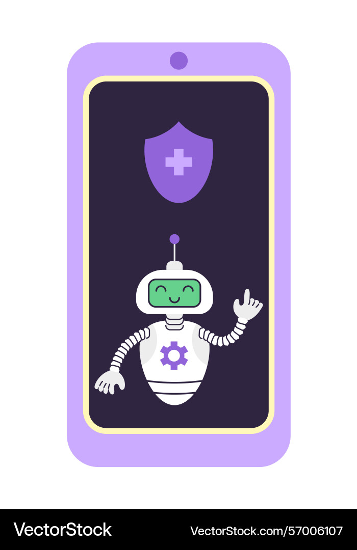 Robot and shield with cross on the smartphone Vector Image