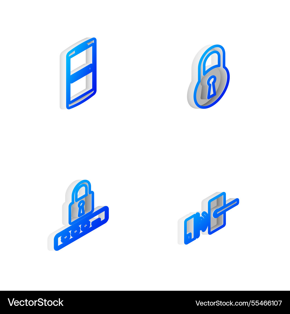 Set isometric line lock mobile and password Set isometric line lock mobile and password vector image