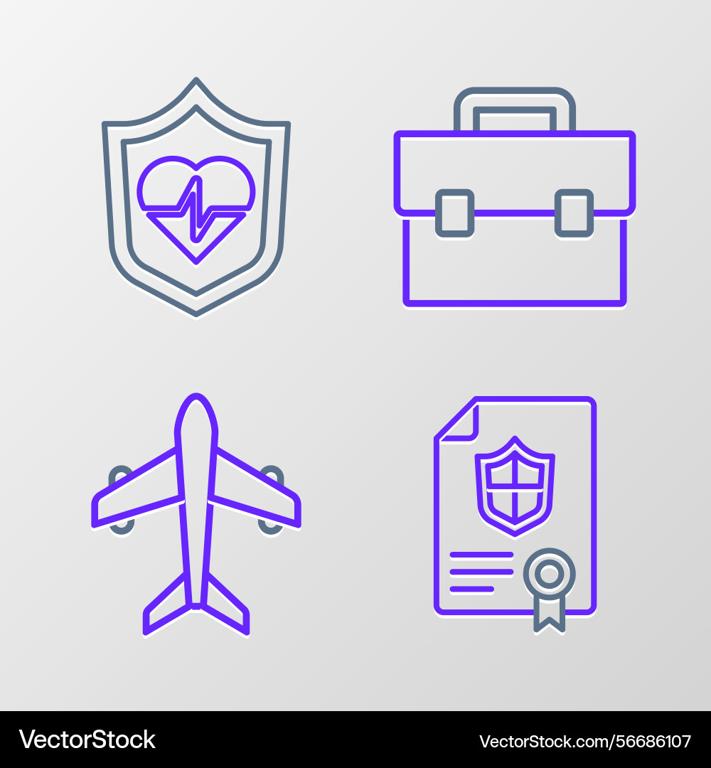 Set line contract with shield plane briefcase Vector Image
