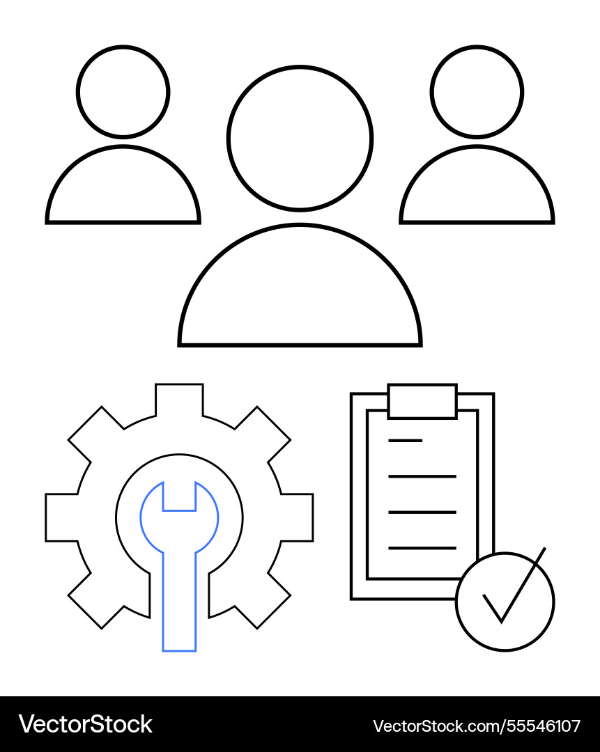 Teamwork tool setup and task completion icon set Teamwork tool setup and task completion icon set vector image