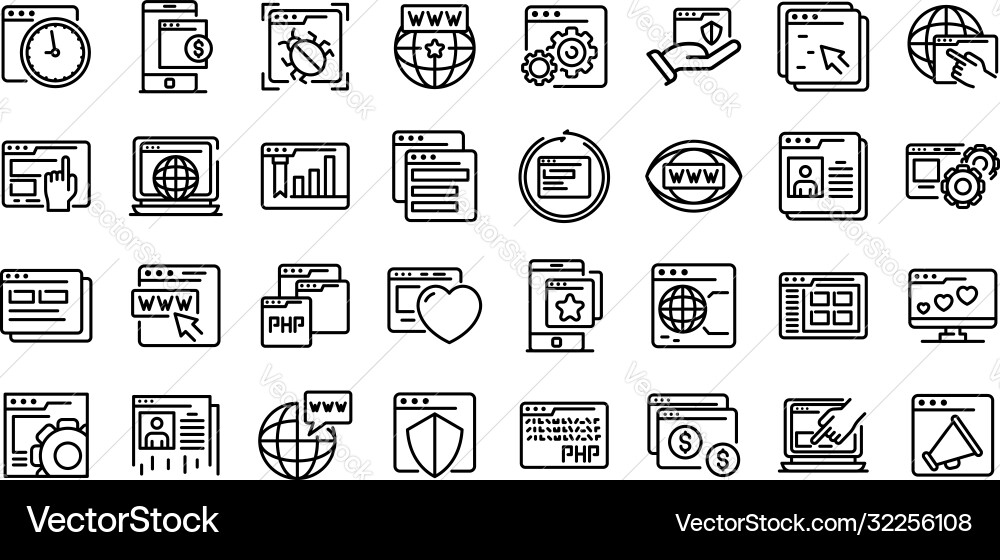 Browser Icon Set - Outline Style vector image