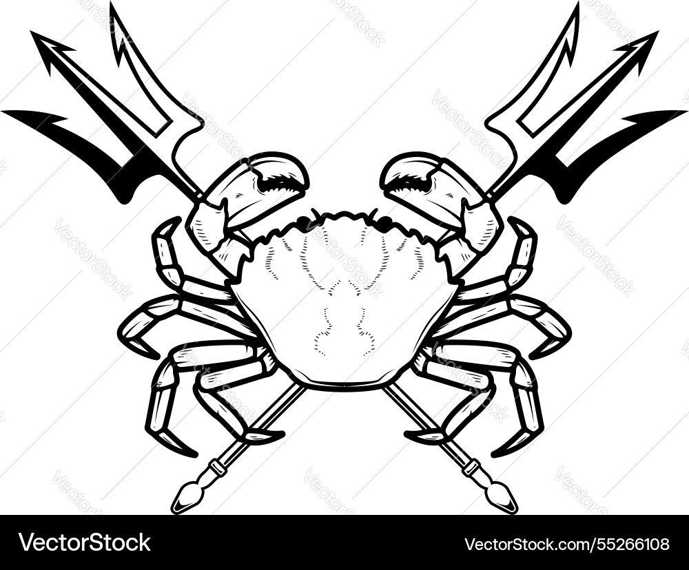 Crab and two crossed tridents design element Crab and two crossed tridents design element vector image