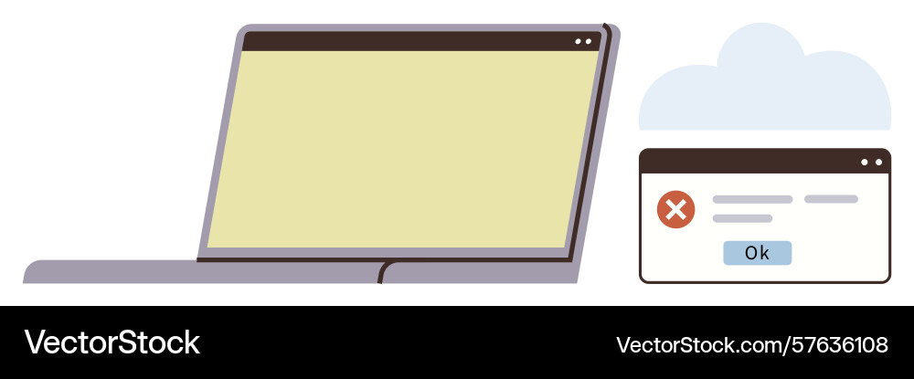 Laptop with error message and cloud for data Laptop with error message and cloud for data vector image
