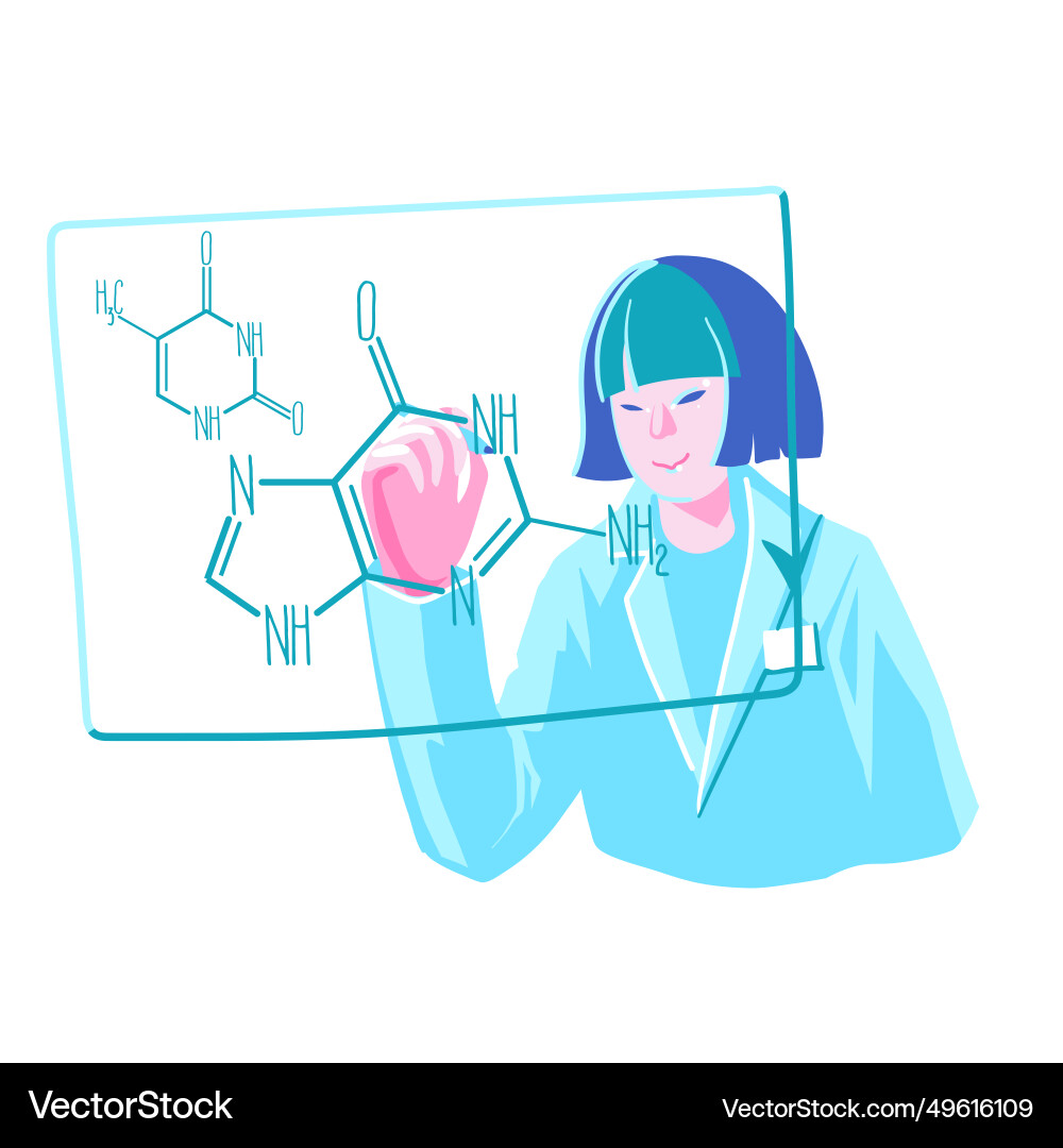 Asian Scientist Writing DNA Formula Vector Image