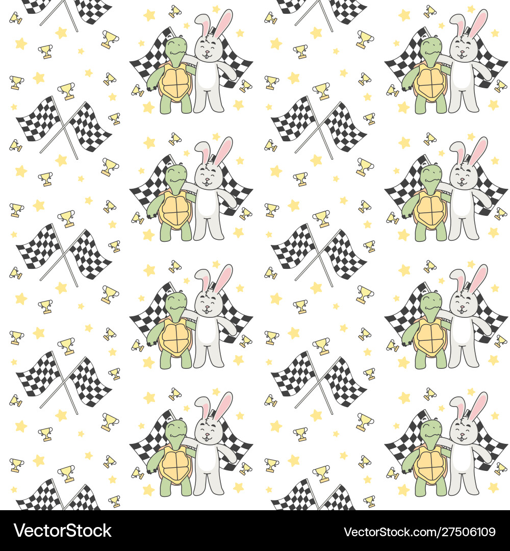 Buddy racing turtle and rabbit seamless pattern Buddy racing turtle and rabbit seamless pattern Vector Image