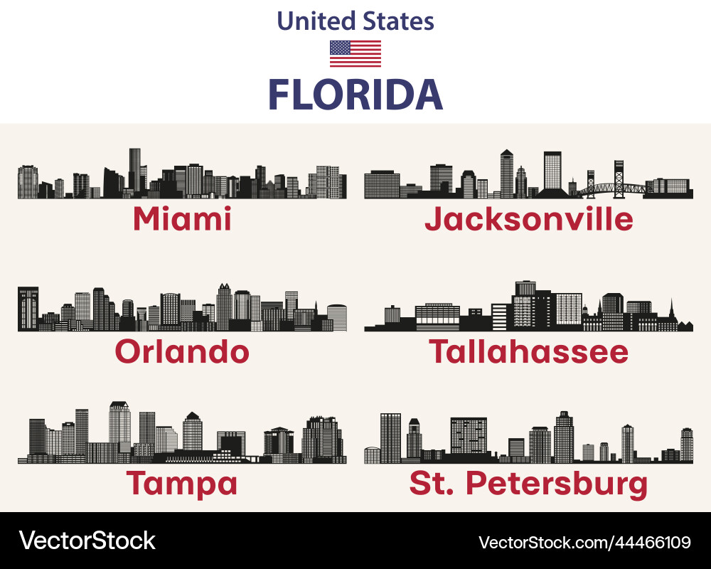 Florida Städte Skylines silhouettes set Florida Städte Skylines silhouettes set vektorbild