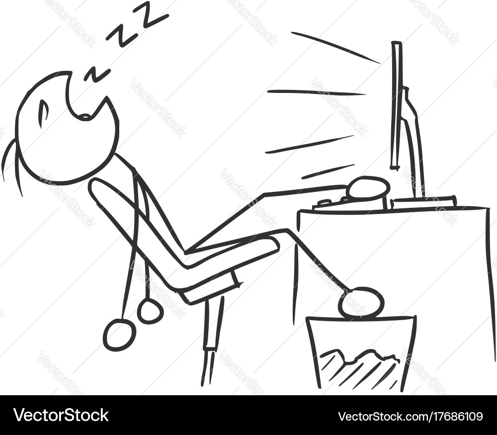Man Sleeping at Computer Vector Image