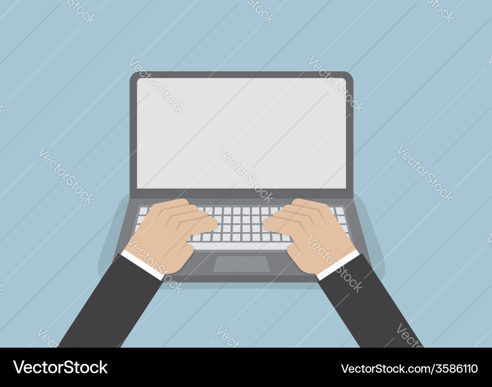 Businessman Hand on Laptop Keyboard Vector Image