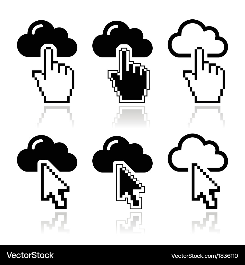 Cloud with cursor hand and arrow icons set vector image