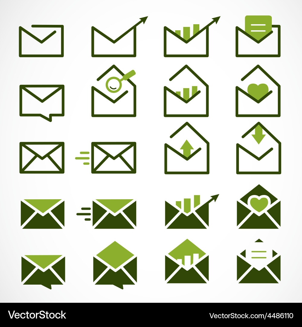 Mail message and envelope icon set vector image