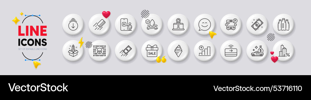 Mortgage bus parking and binary code line icons Mortgage bus parking and binary code line icons vector image