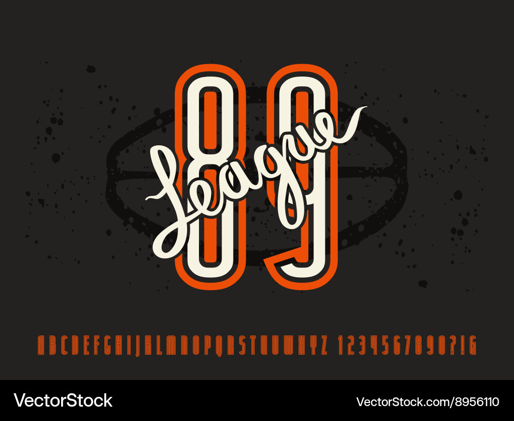 Narrow sanserif font and numbers with contour Vector Image