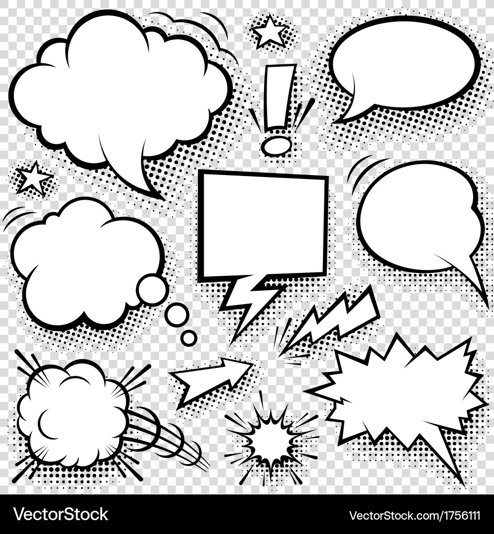 Comic speech bubbles and elements set Royalty Free Vector