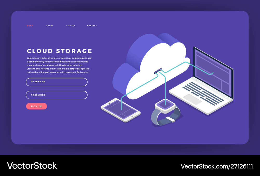 Mock-up design website flat concept cloud Mock-up design website flat concept cloud vector image