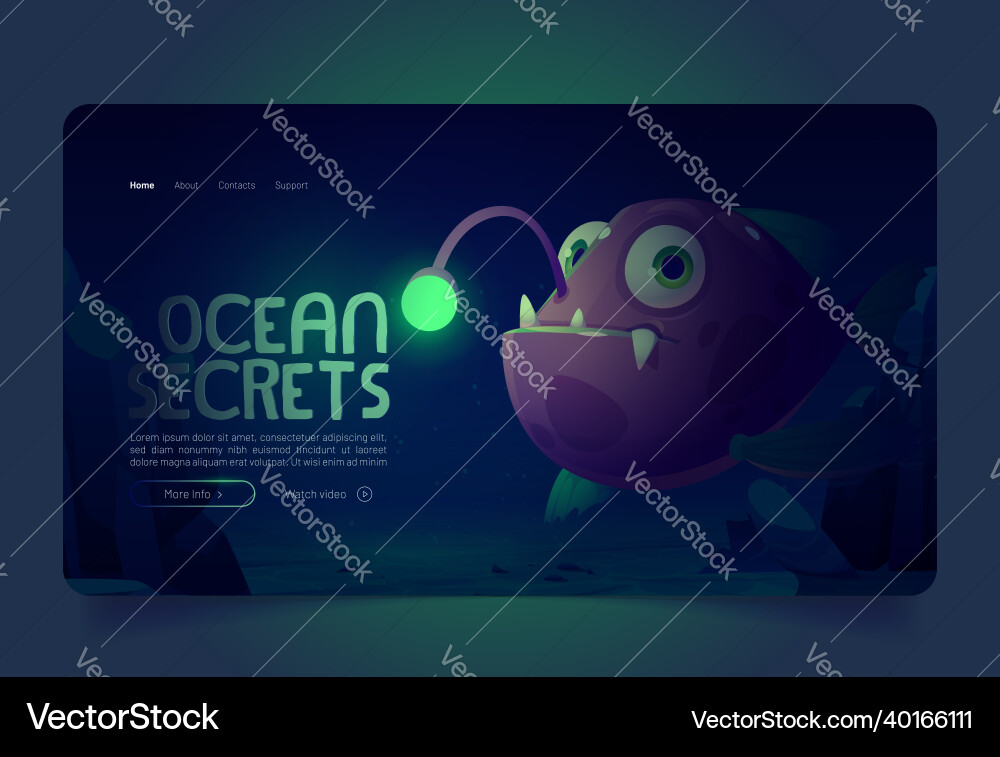 Ocean Secrets Banner mit Anglerfisch auf der Unterseite Ocean Secrets Banner mit Anglerfisch auf der Unterseite vektorbild