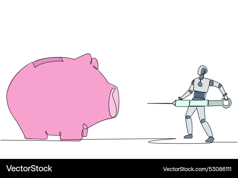 Single Continuous Line Drawing Robot Holding Big Vector Image