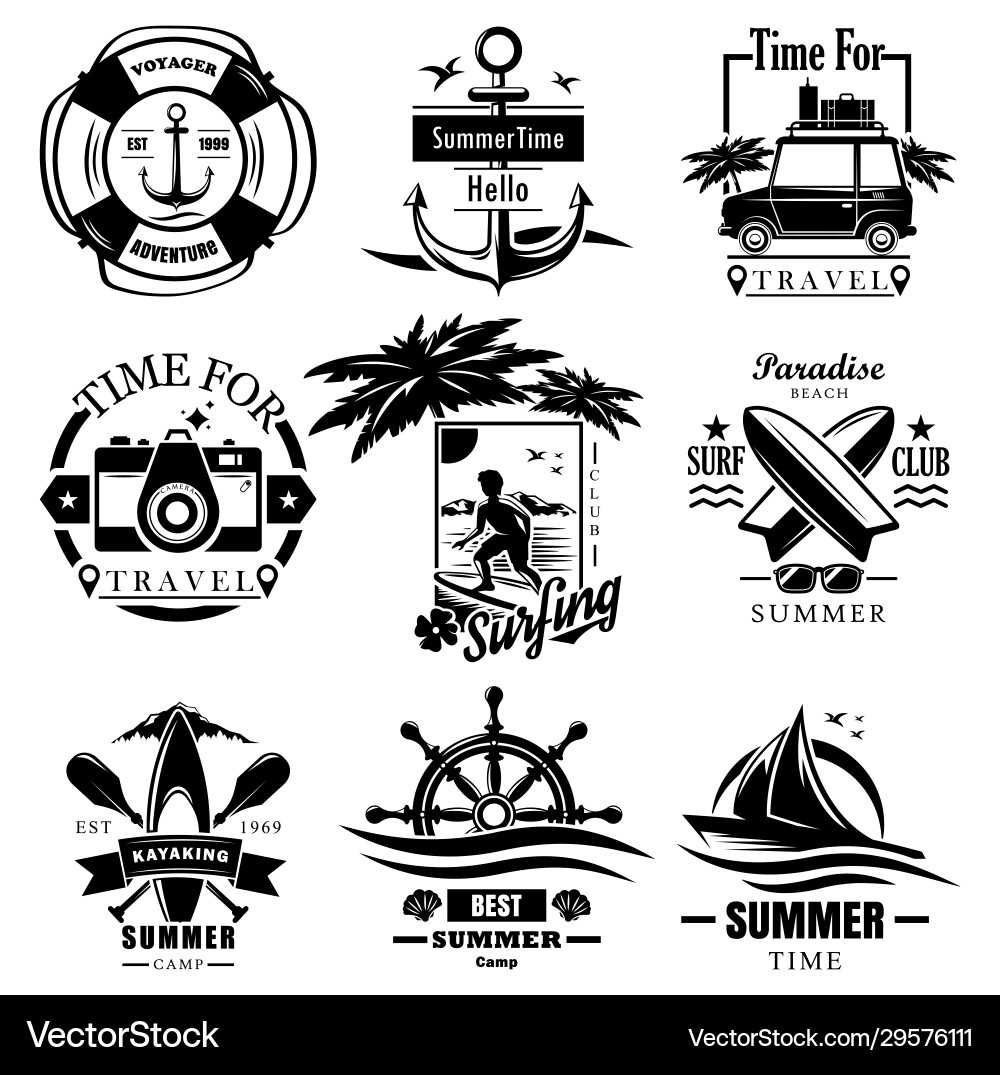 Summer Cruise & Water Sport Logos Vector Image