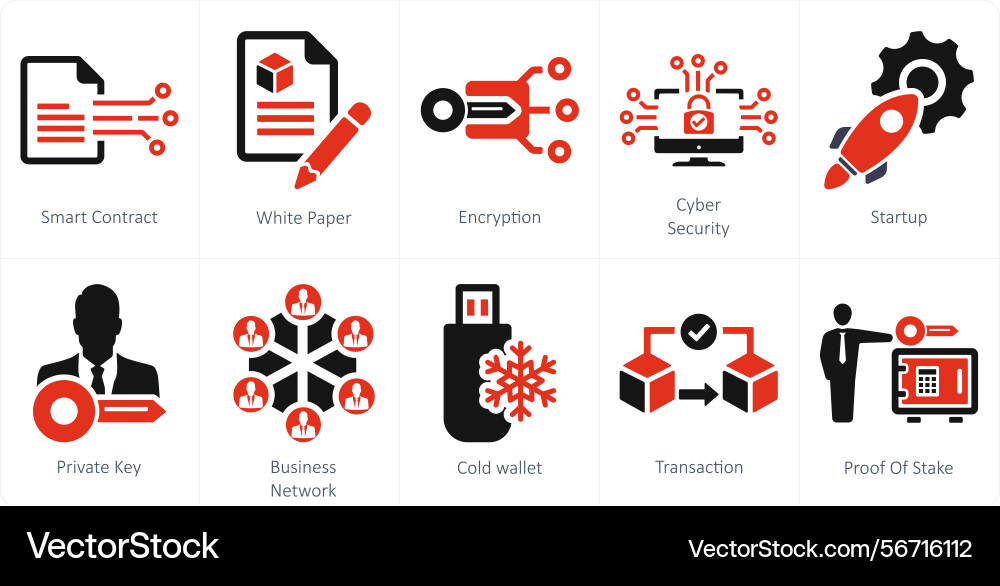 A set of 10 blockchain icons as smart contract vector image