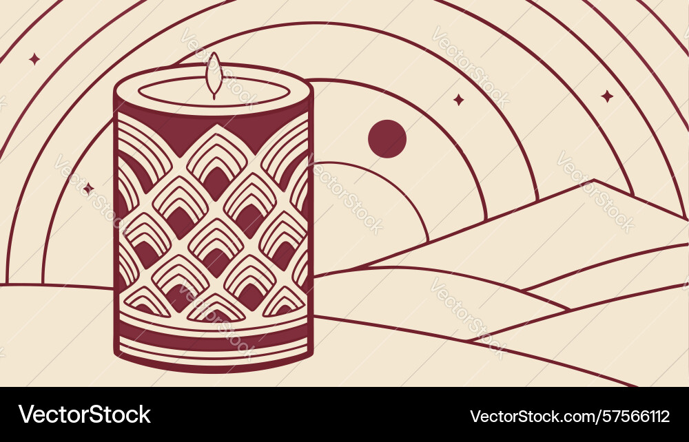 Intricate patterned candle with abstract backdrop Vector Image