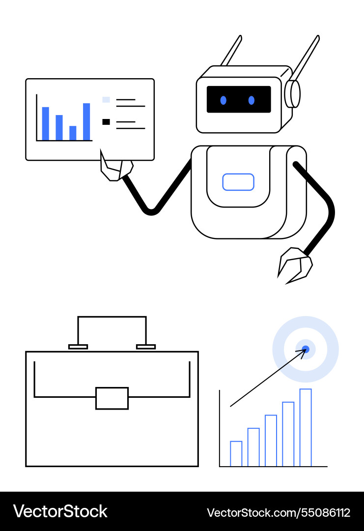 Robot presenter showing data trends with graphs Vector Image