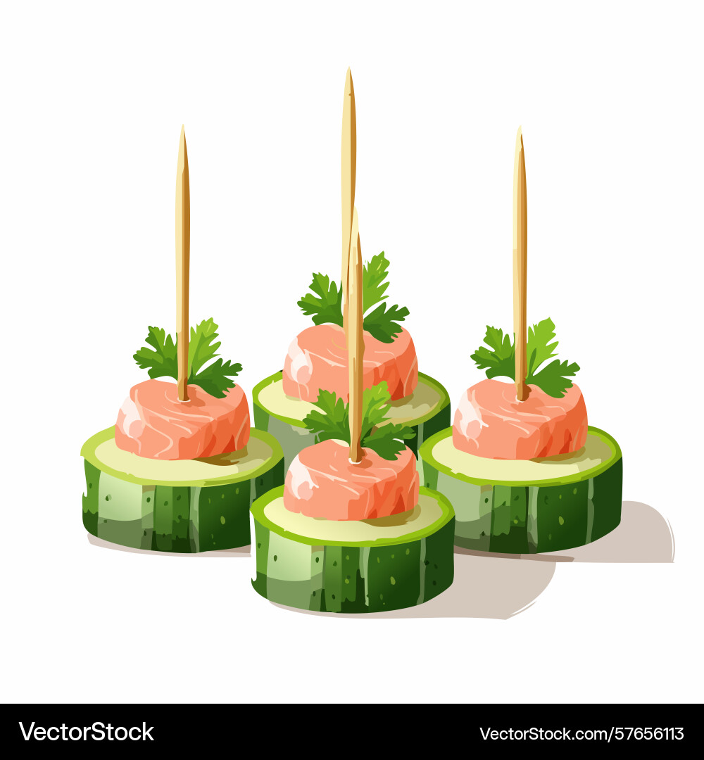 Appetizing salmon bites on cucumber rounds Vector Image