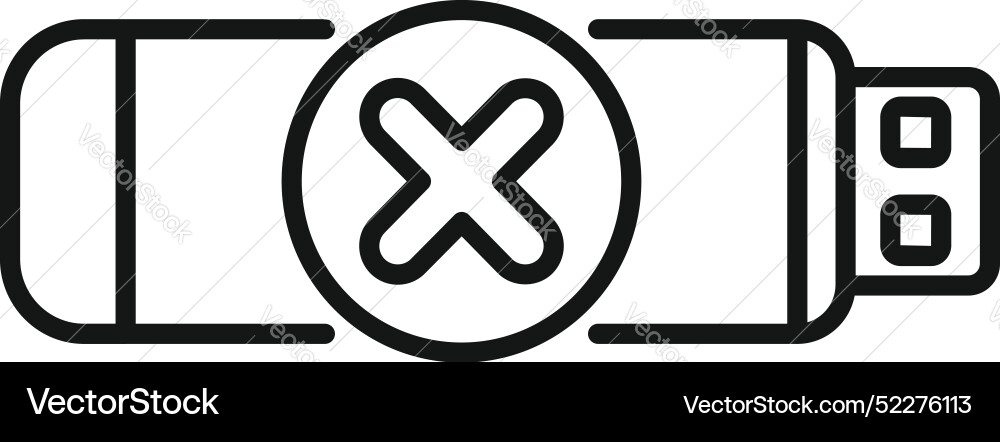 Broken usb flash drive with error cross mark icon Broken usb flash drive with error cross mark icon vector image