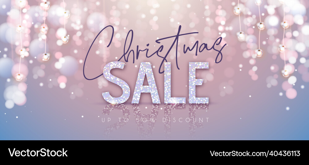 Christmas holiday sale banner with glowing lamps vector image