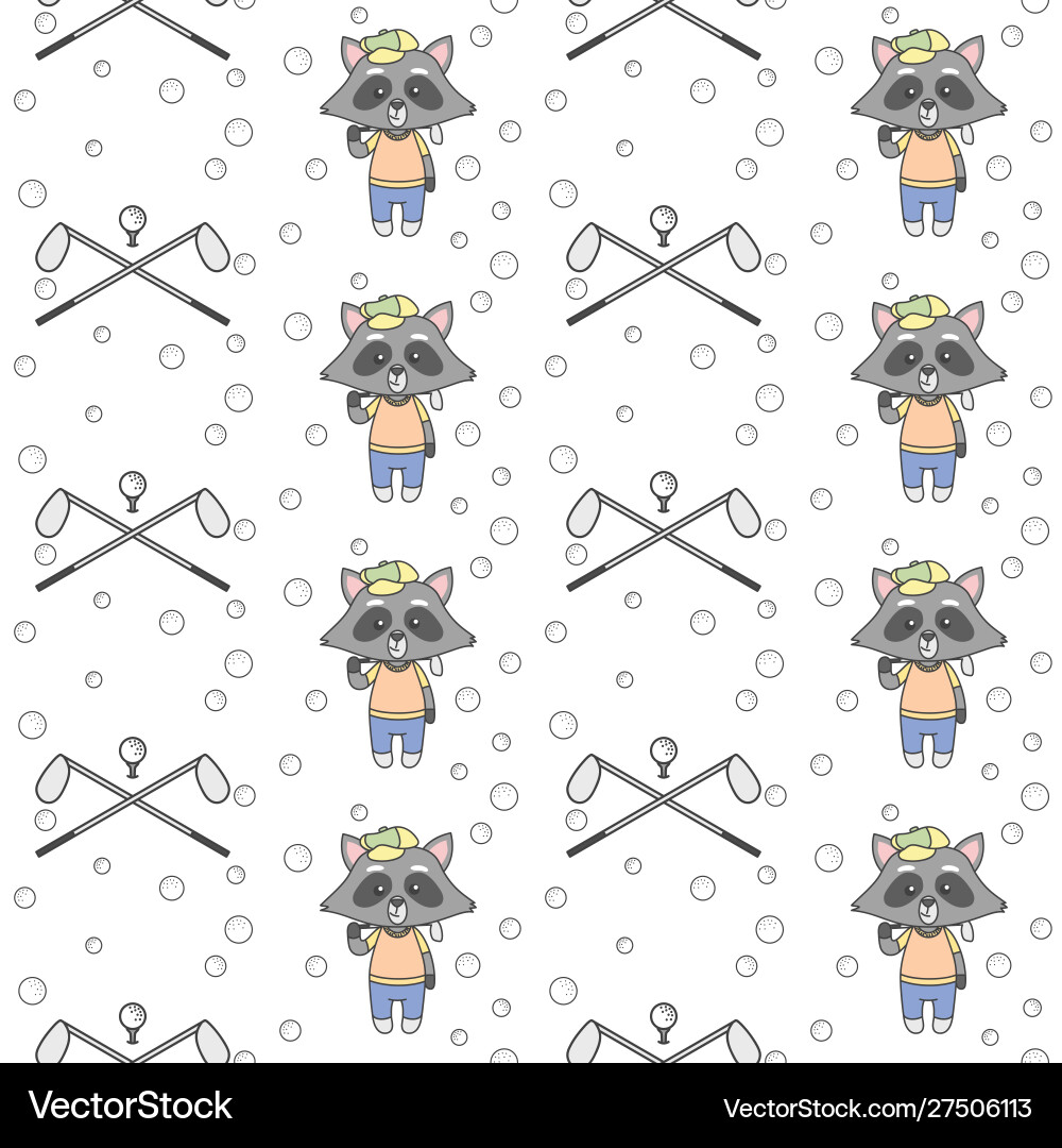 Cute raccoons playing golf seamless pattern Cute raccoons playing golf seamless pattern vector image