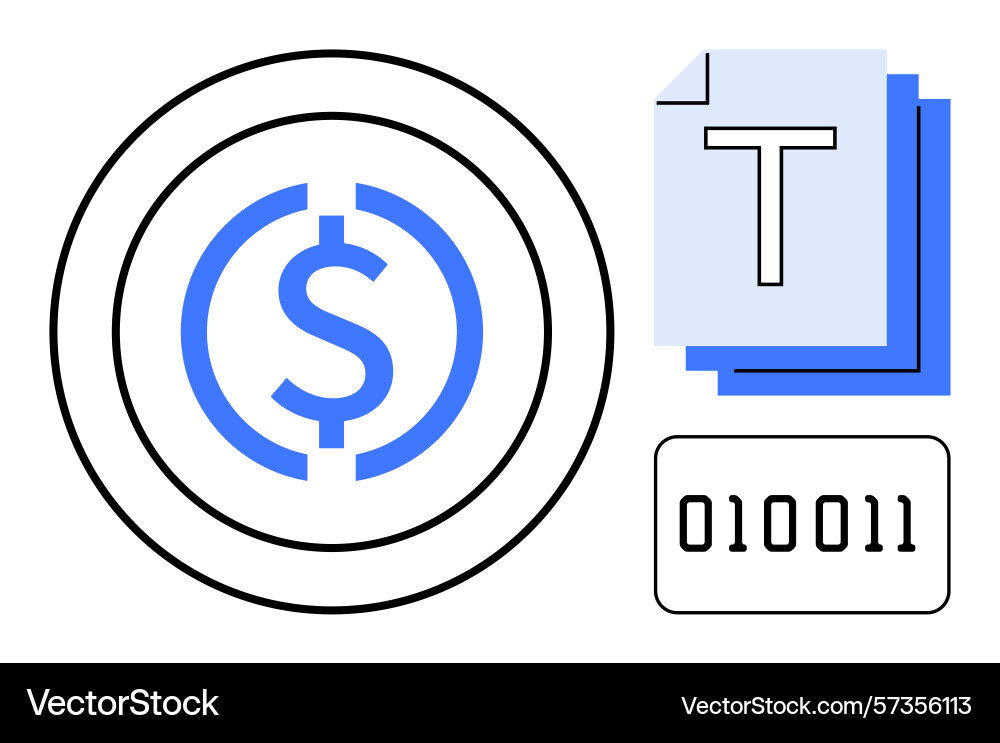 Digital currency symbol and text file alongside Digital currency symbol and text file alongside vector image