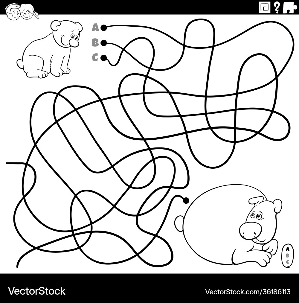 Line maze with cartoon baby bear mother Line maze with cartoon baby bear mother vector image