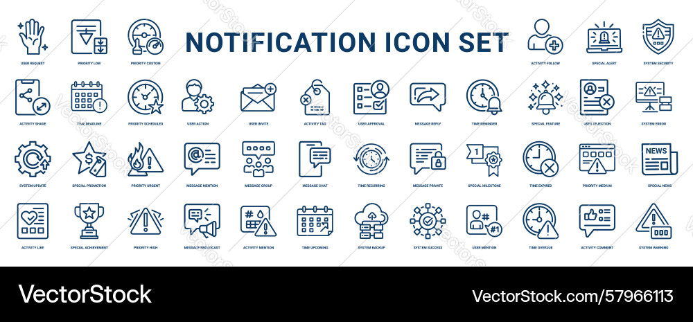 Notification Icons Set - Line Style Vector Image