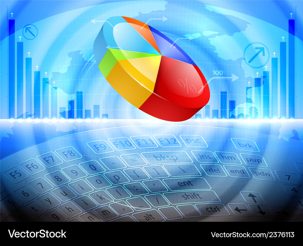 Screen keyboard with pie chart business background Vector Image