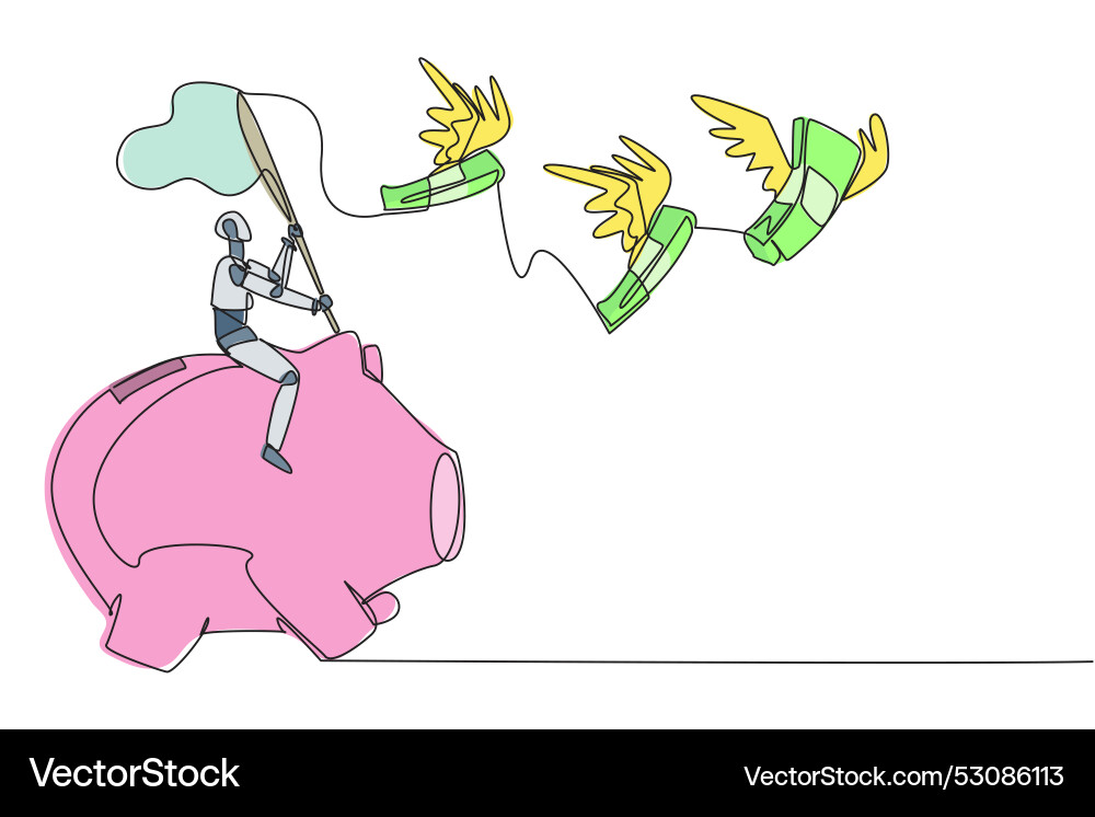 Single continuous line drawing a robot riding Single continuous line drawing a robot riding vector image