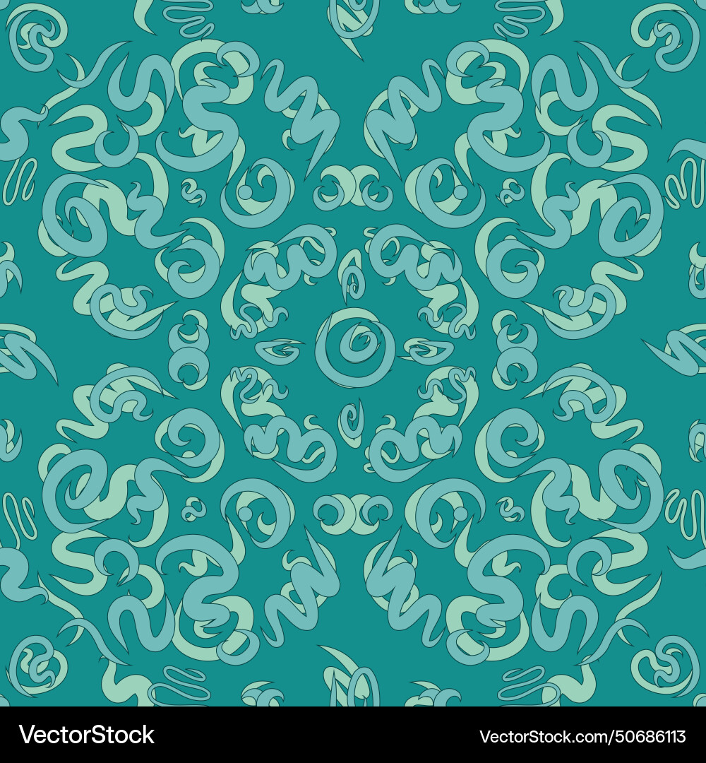 Teal seamless pattern with curvy calligraphy lines vector image