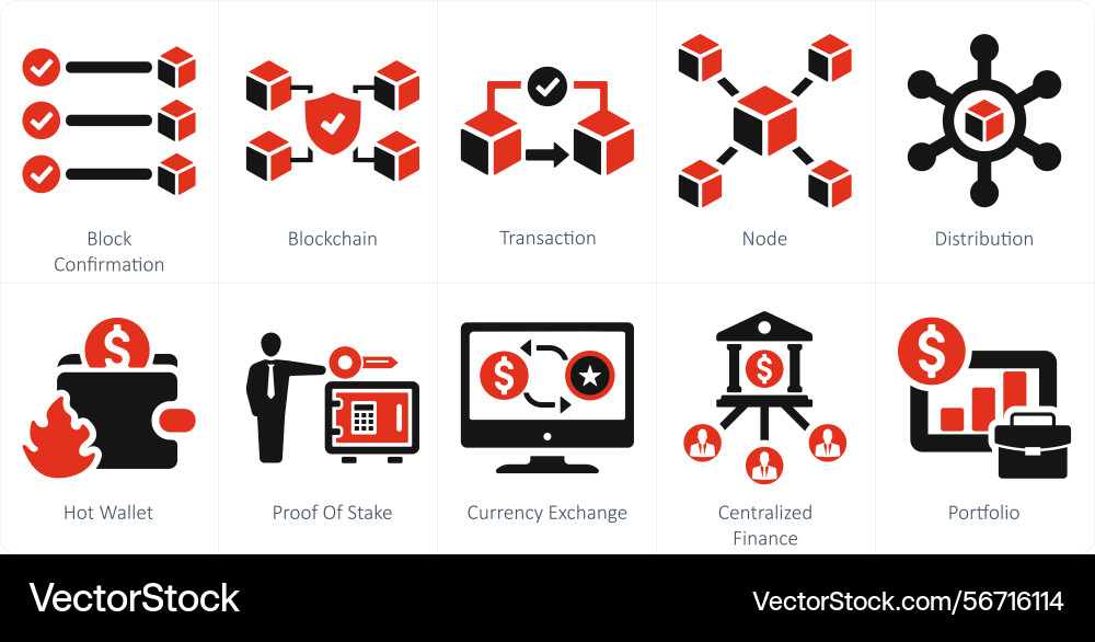 A set of 10 blockchain icons as block Vector Image