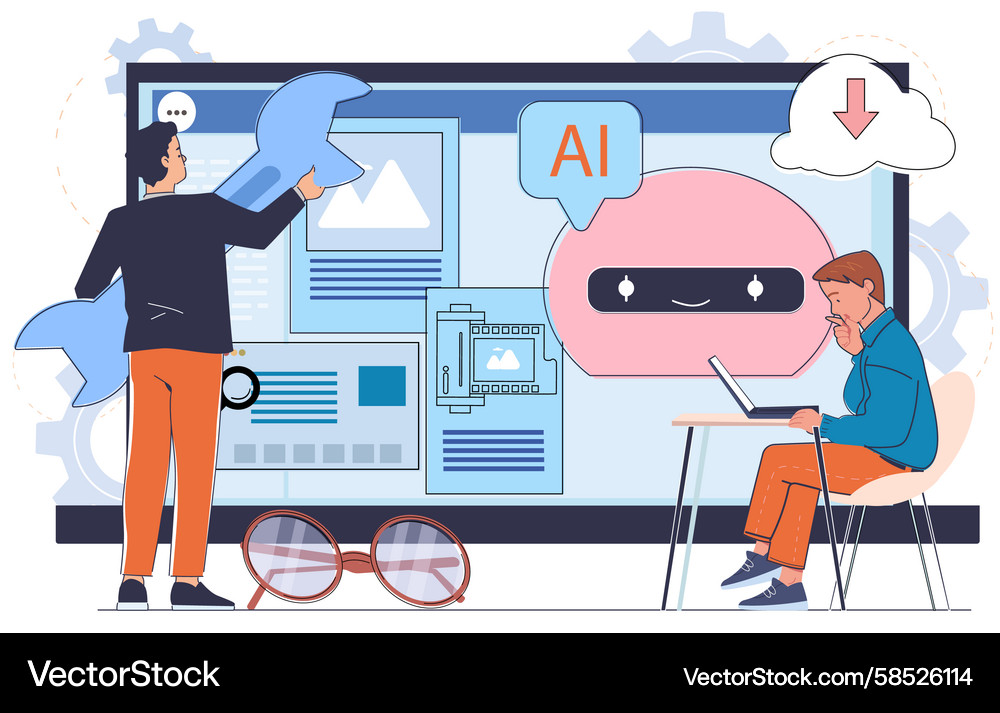 AI Interface Development Teamwork Vector Image
