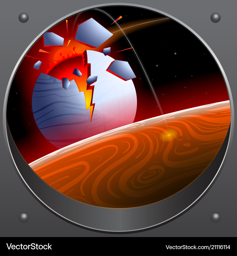 Collision of the asteroid with planet a look Vector Image