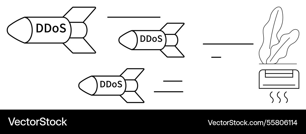 Ddos attacks visualized as missiles overwhelming Ddos attacks visualized as missiles overwhelming vector image
